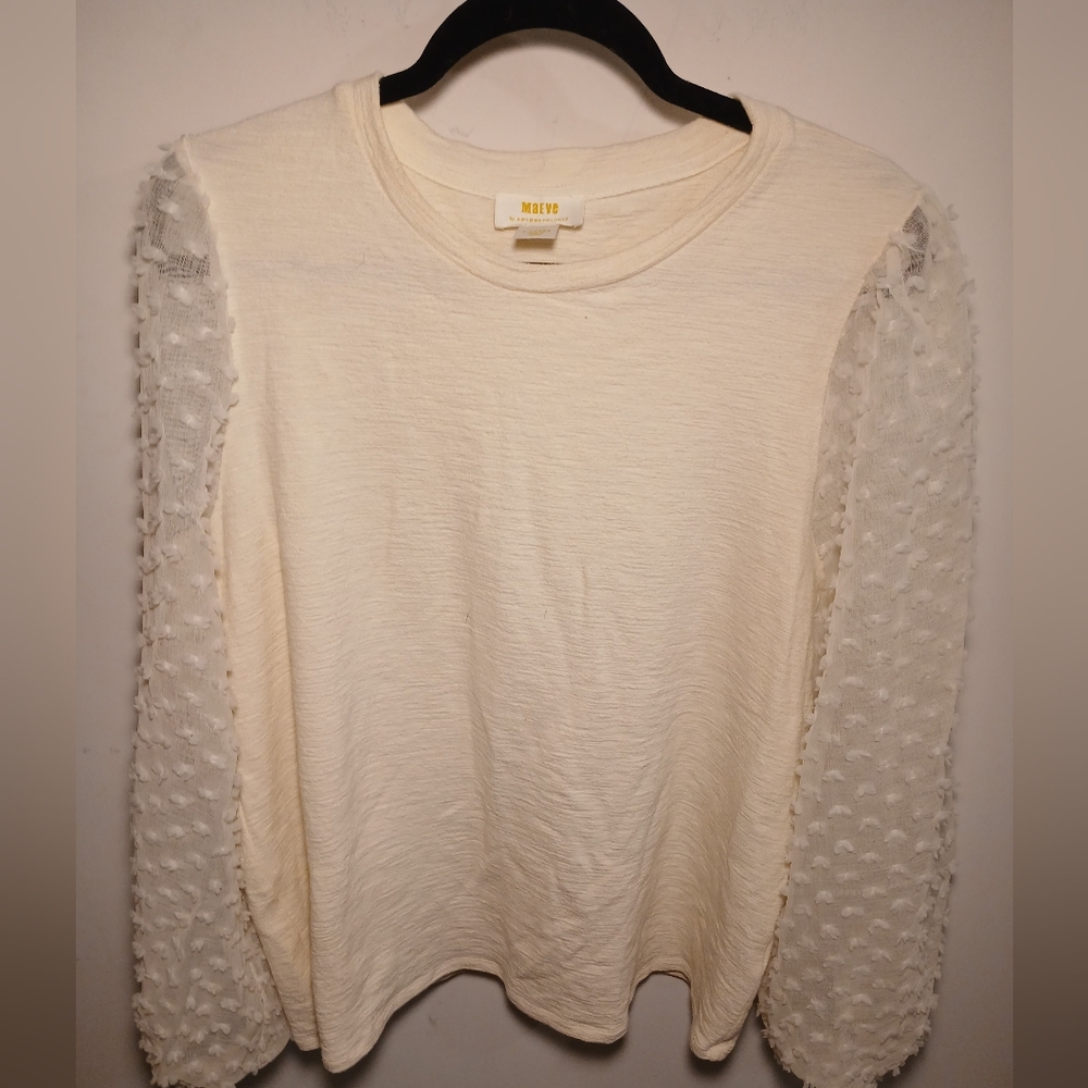 Maeve By Anthropologie Cream Textured Sleeve Top